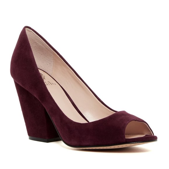 Vince Camuto Berit Maroon Suede Peep Toe Heels - Picture 4 of 10